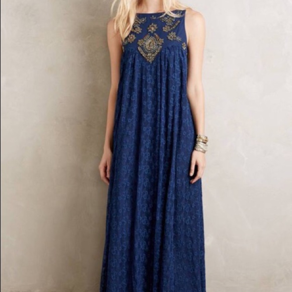 KOROVILAS Catalin Navy Blue Lace Maxi Dress